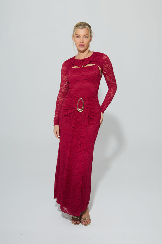 YASMINE MAXI LACE DRAPE DRESS
