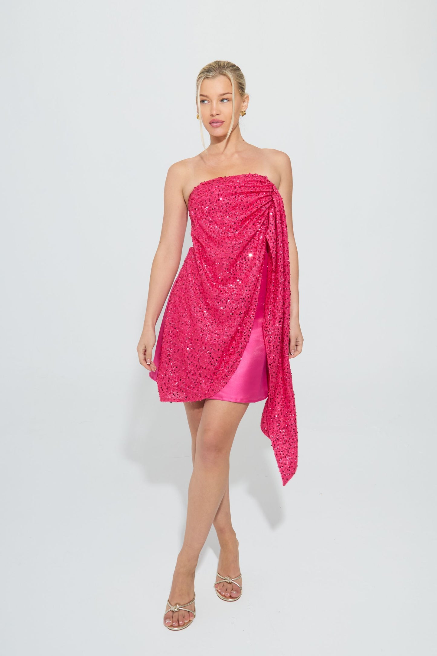 SABRINA PINK SEQUIN MINI DRAPE DRESS