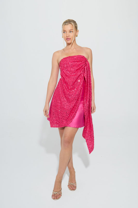 SABRINA PINK SEQUIN MINI DRAPE DRESS