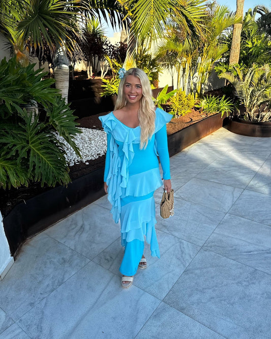 Turquoise Ruffle Maxi Dress