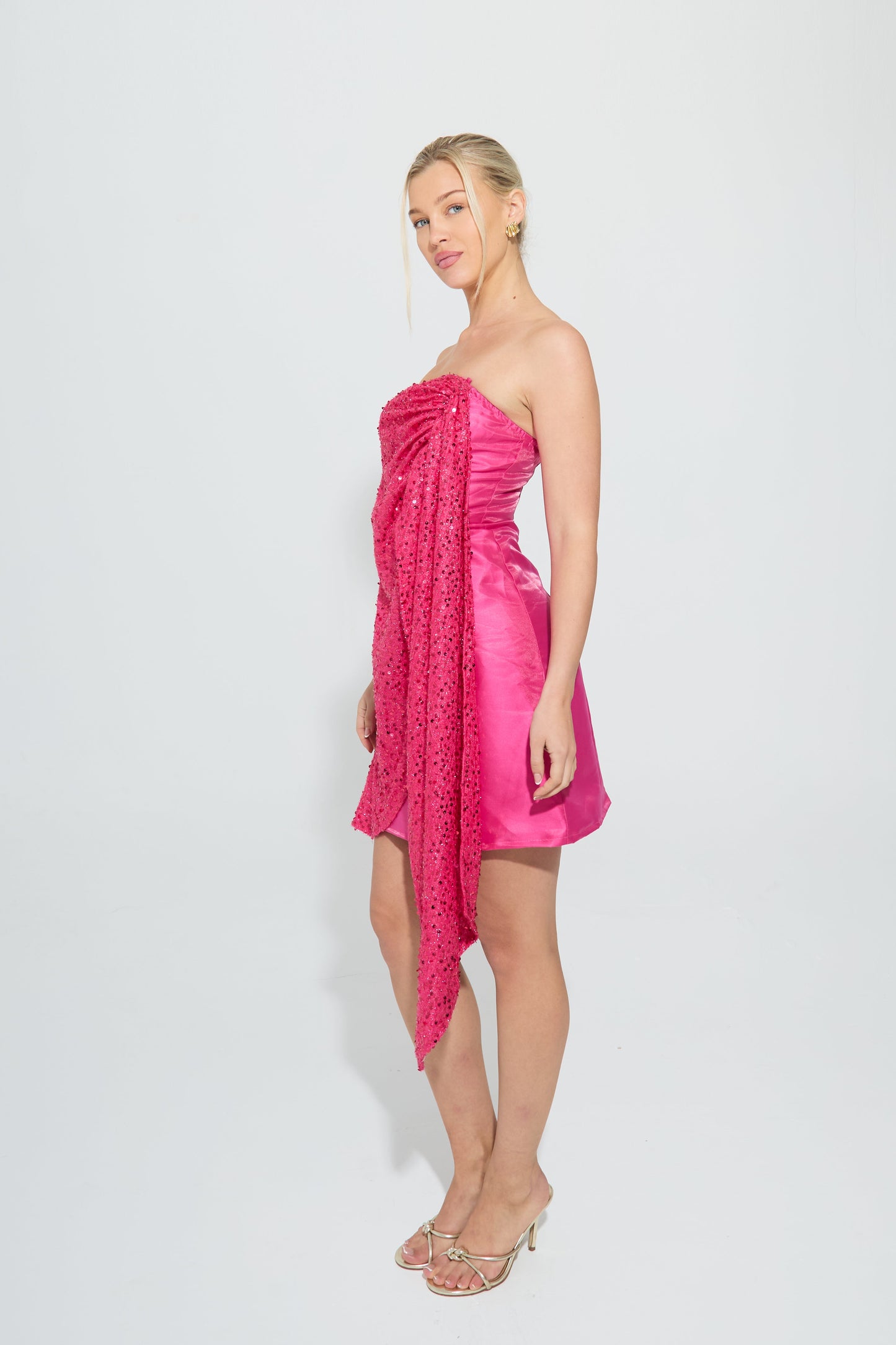 SABRINA PINK SEQUIN MINI DRAPE DRESS